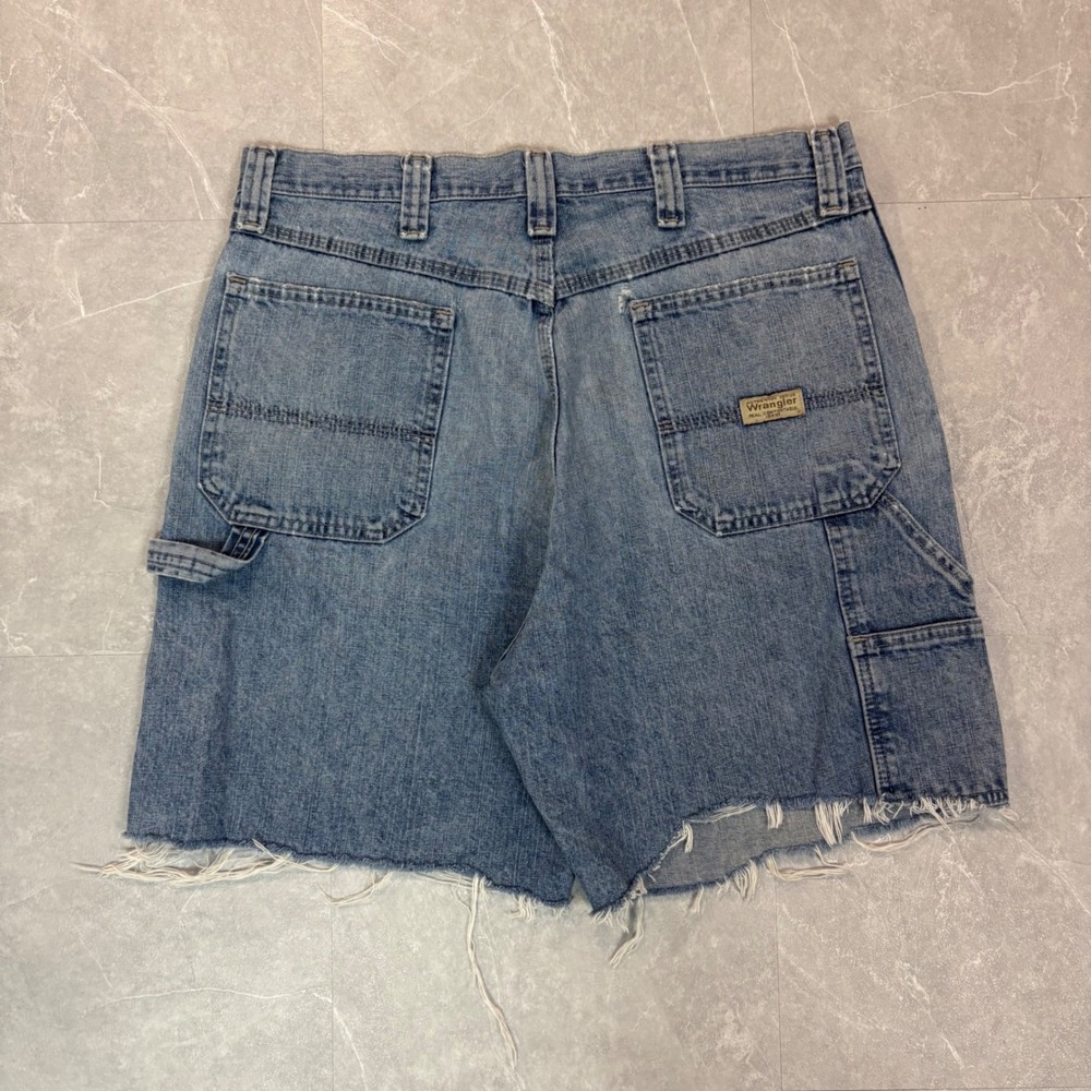 Wrangler Mens Carpenter Denim Shorts Light Wash Raw Hem Blue 84WC2ZL 34